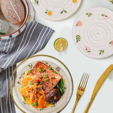 GeeRic 4 Pcs Bar Coasters for Drinks, Handmade Braided Woven Drink Coaster Set, Beermat Beverage Coaster 4.3” Non Slip Coasters, Fruit Printing