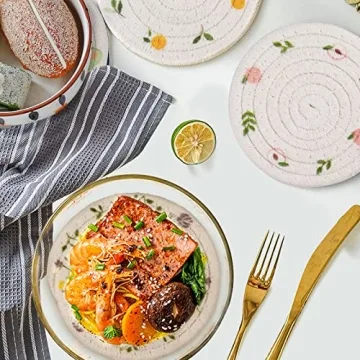 GeeRic 4 Pcs Bar Coasters for Drinks, Handmade Braided Woven Drink Coaster Set, Beermat Beverage Coaster 4.3” Non Slip Coasters, Fruit Printing