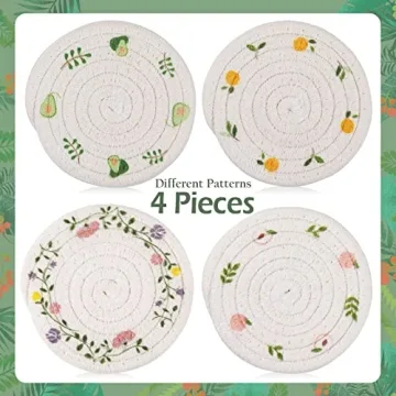 GeeRic 4 Pcs Bar Coasters for Drinks, Handmade Braided Woven Drink Coaster Set, Beermat Beverage Coaster 4.3” Non Slip Coasters, Fruit Printing