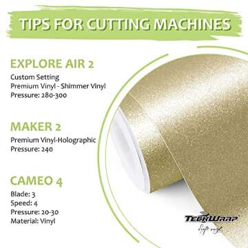 TECKWRAP Shimmer Vinyl Glitter Adhesive Craft Vinyl,1ftx5ft,Champagne Gold