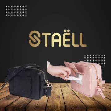 STAËLL Crossbody Diaper Bag Purse with Wipes Dispenser - Stylish Vegan Leather Baby Wipes Holder Clutch for Women - Multipurpose Luxury Diaper Bag Pouch Can Hold 20-30 Various Types of Wipes - Black