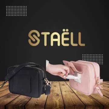 STAËLL Crossbody Diaper Bag Purse with Wipes Dispenser - Stylish Vegan Leather Baby Wipes Holder Clutch for Women - Multipurpose Luxury Diaper Bag Pouch Can Hold 20-30 Various Types of Wipes - Black