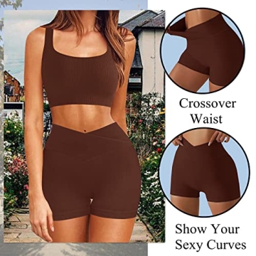 Seamless Yoga Ribbed Workout Sets Women Summer Sports Bra Shorts