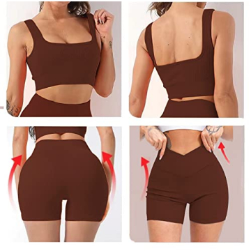 Seamless Yoga Ribbed Workout Sets Women Summer Sports Bra Shorts