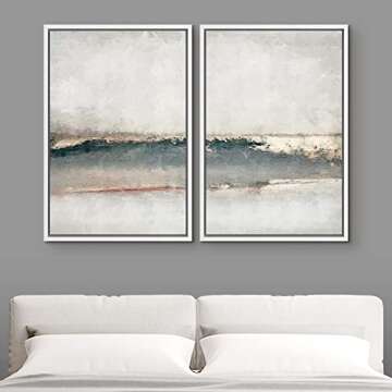 MUDECOR Framed Canvas Print Wall Art Set Watercolor Pastel Gray Teal Landscape Abstract Shapes Illus...