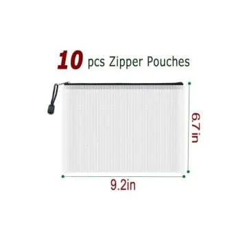 AUSTARK 10 Pcs Zipper File Bags, Waterproof Plastic Mesh Pouch for Office School, Board Game Storage...
