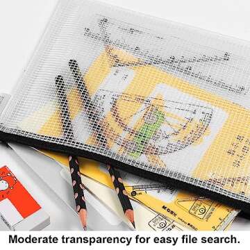 AUSTARK 10 Pcs Zipper File Bags, Waterproof Plastic Mesh Pouch for Office School, Board Game Storage Bags (A5 Size 9.2''x6.7'', White and Black)