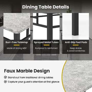 Tangkula Dining Table Set FR 4, Kitchen Table and Chairs Set with Metal Frame & Padded Seat, Dining Table and Chairs Set of 4 for Dining Room, Space Saving