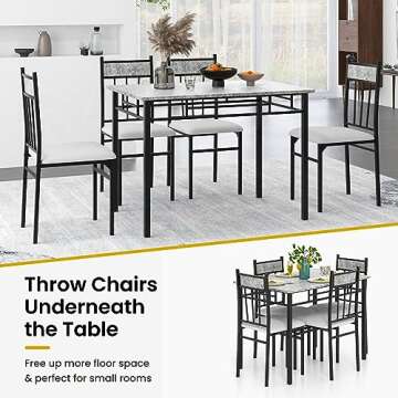 Tangkula Dining Table Set FR 4, Kitchen Table and Chairs Set with Metal Frame & Padded Seat, Dining Table and Chairs Set of 4 for Dining Room, Space Saving