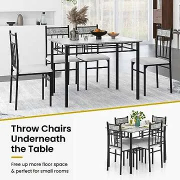 Tangkula Dining Table Set FR 4, Kitchen Table and Chairs Set with Metal Frame & Padded Seat, Dining Table and Chairs Set of 4 for Dining Room, Space Saving