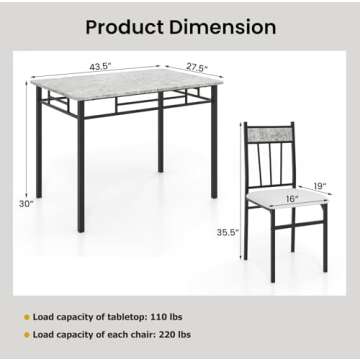 Tangkula Dining Table Set FR 4, Kitchen Table and Chairs Set with Metal Frame & Padded Seat, Dining Table and Chairs Set of 4 for Dining Room, Space Saving