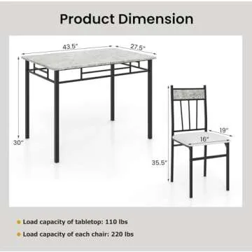 Tangkula Dining Table Set FR 4, Kitchen Table and Chairs Set with Metal Frame & Padded Seat, Dining Table and Chairs Set of 4 for Dining Room, Space Saving