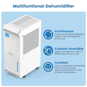 Vellgoo 4,500 Sq.Ft Energy Star Dehumidifier for Basement with Drain Hose, 52 Pint DryTank Series Dehumidifiers for Home Large Room, Intelligent Humidity Control