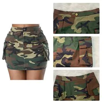 SHINFY Women Camo Cargo Mini Skirt with Big Pockets High Waist Camouflage Bodycon Skirt Workout Tennis Golf