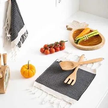 SMYRNA TURKISH COTTON Vintage Series Kitchen Dish Towels Pack of 2, Machine Washable Wash Cloths, Ultra Soft, Absorbent, Prewashed and Quick Dry Turkish Dish Towels, 15x26 Inch (Black)