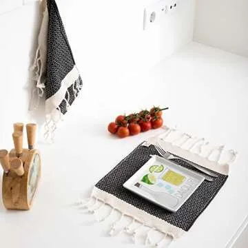 SMYRNA TURKISH COTTON Vintage Series Kitchen Dish Towels Pack of 2, Machine Washable Wash Cloths, Ultra Soft, Absorbent, Prewashed and Quick Dry Turkish Dish Towels, 15x26 Inch (Black)