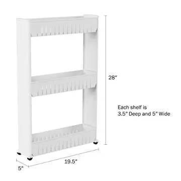 Everyday Home 3 Tier Slide Out Laundry Cart on Rollers - Slim Design for Saving Space