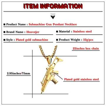 Heavstjer Punk Stainless Steel Submachine Gun Pendant Necklace(Gold)