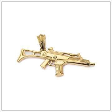 Heavstjer Punk Stainless Steel Submachine Gun Pendant Necklace(Gold)