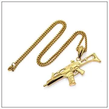 Heavstjer Punk Stainless Steel Submachine Gun Pendant Necklace(Gold)