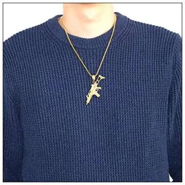 Heavstjer Punk Stainless Steel Submachine Gun Pendant Necklace(Gold)