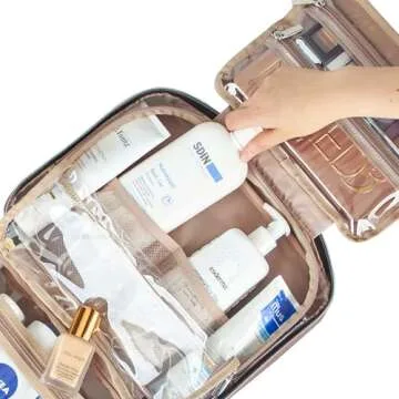 NISHEL Travel Toiletry Bag for women, Portable Hanging Organizer for Full-Sized Shampoo, Conditioner, Brushes Set, Makeup Accessories, Large Size, Rosewood-Pink