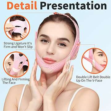 Double Chin Reducer, Reusable Facial Slimming Strap, V Shaped Mask Chin Up Face Lifting Belt for women, Anti- Wrinkle Face Mask, Lifting Bandage