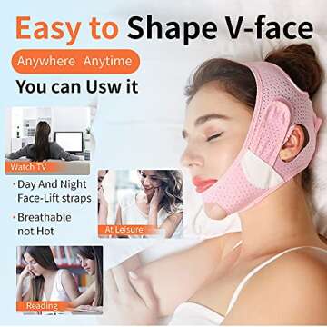 Double Chin Reducer, Reusable Facial Slimming Strap, V Shaped Mask Chin Up Face Lifting Belt for women, Anti- Wrinkle Face Mask, Lifting Bandage