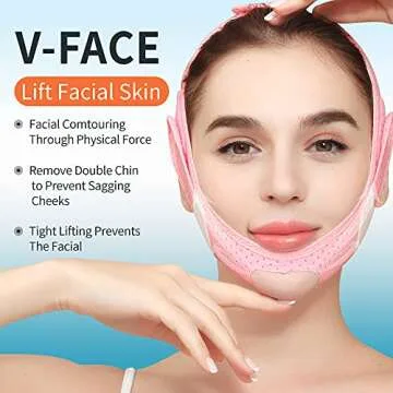 Double Chin Reducer, Reusable Facial Slimming Strap, V Shaped Mask Chin Up Face Lifting Belt for women, Anti- Wrinkle Face Mask, Lifting Bandage