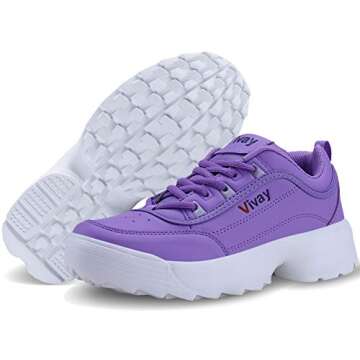 Women Fashion Sneakers Slip on Lightweight Street Lace up Casual Walking Athletic Sport Tennis Shoes for Girl Purple