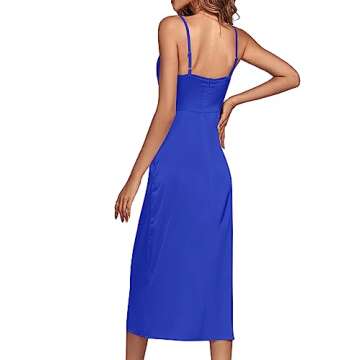 LYANER Women's Satin Cowl Neck Spaghetti Straps Sexy Cocktail Midi Dresses