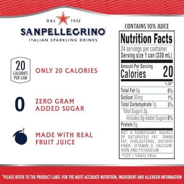 Sanpellegrino Zero Grams Added Sugar Italian Sparkling Drinks, Sparkling Blood Orange Beverage, 24 Pack of 11.15 Fl Oz Cans
