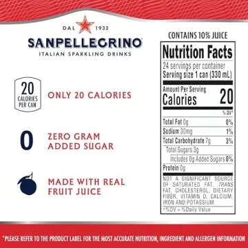 Sanpellegrino Zero Grams Added Sugar Italian Sparkling Drinks, Sparkling Blood Orange Beverage, 24 Pack of 11.15 Fl Oz Cans