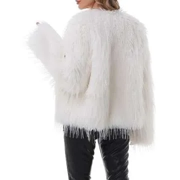 QUENTY PIELIES Faux Fur Coat Women’s Jacket Shaggy Outwear Long Sleeve Warm Winter
