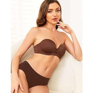 Wingslove Women's Strapless Full Figure Bra Underwire Multiway Contour Plus Size Bra Red Carpet (Brown,44DD)