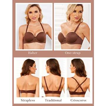 Wingslove Women's Strapless Full Figure Bra Underwire Multiway Contour Plus Size Bra Red Carpet (Brown,44DD)