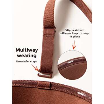 Wingslove Women's Strapless Full Figure Bra Underwire Multiway Contour Plus Size Bra Red Carpet (Brown,44DD)