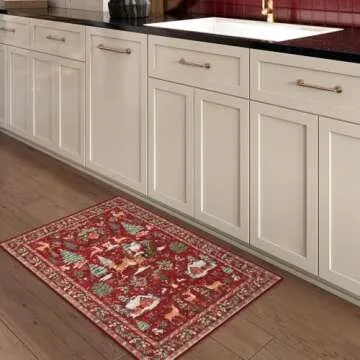Lahome Indoor Christmas Rug 2x3 Small Kitchen Bathroom Rugs for Entryway,Washable Soft Non-Slip Christmas Tree Santa Claus Area Rug,Door Mat for Winter Living Room Bedroom Holiday Decor(2x3,Red)