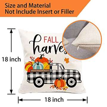 Hexagram Fall Pillow Covers 18×18 Inch Set of 4,Autumn Farmhouse Decorations Buffalo Plaid Cotton Linen Pillow Covers,Pumpkin Gnome Thanksgiving Fall Decor for Sofa Couch Indoor Outdoor…