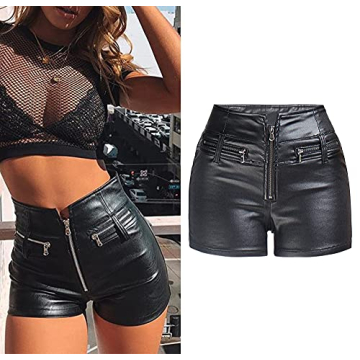 RAMISU Womens Casual Faux Leather Shorts High Waist Style