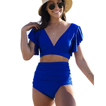 SPORLIKE Women's Ruffle High Waist Swimsuit Stylish and Comfortable
