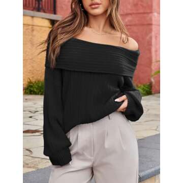Saodimallsu Womens Off The Shoulder Sweater Top Oversized 2024 Fall Batwing Boat Neck Knit Sexy Casual Pullover Black