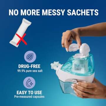 Navage Essentials Bundle - Navage Nasal Irrigation System - Saline Nasal Rinse Kit with 1 Navage Nose Cleaner, 30 Salt Pods and 1 Countertop Caddy