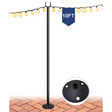 Eazielife 10FT String Light Pole - Heavy Duty Metal Lighting Stand for Outdoor Decor