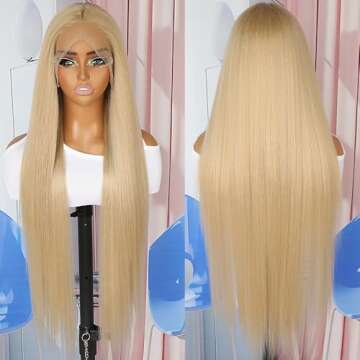 QD-Tizer Ash Blonde Synthetic Hair Wigs Long Straight Hair Mixed Platinum Blonde Color Natural HairL...
