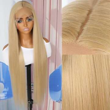 QD-Tizer Ash Blonde Synthetic Hair Wigs Long Straight Hair Mixed Platinum Blonde Color Natural HairLine Heat Resistant Fiber Hair Wigs for Fashion Women 32Inch