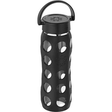 Lifefactory 22-Ounce BPA-Free Glass Water Bottle with Classic Cap and Protective Silicone Sleeve, Onyx
