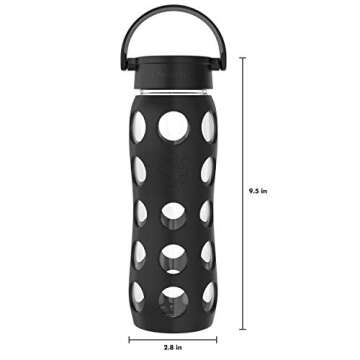 Lifefactory 22-Ounce BPA-Free Glass Water Bottle with Classic Cap and Protective Silicone Sleeve, Onyx