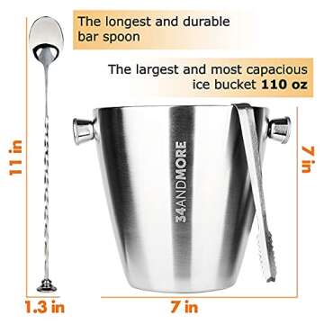 Bartender Kit Ice Bucket 3½qt 17pcs. Premium Cocktail Set Mixology Kit for Bar or Home. Stainless Steel Cocktail Shaker Set. Bartender E-Book, Alcohol Mixer Set for Men, Women. Drink Accessories Tools