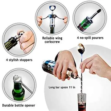 Bartender Kit Ice Bucket 3½qt 17pcs. Premium Cocktail Set Mixology Kit for Bar or Home. Stainless Steel Cocktail Shaker Set. Bartender E-Book, Alcohol Mixer Set for Men, Women. Drink Accessories Tools